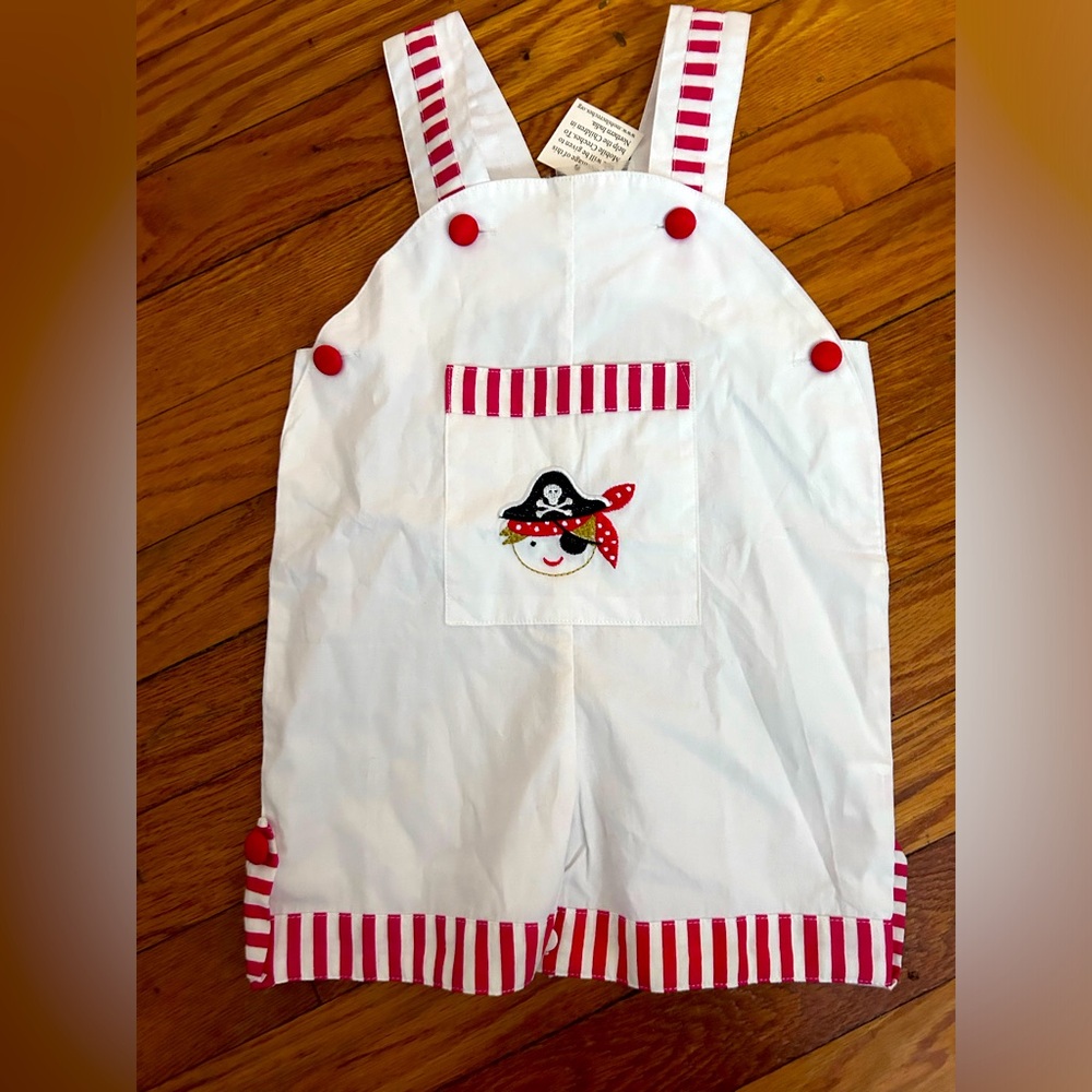 nwt powell craft england baby pirtae short overalls cotton 6-12 mos
